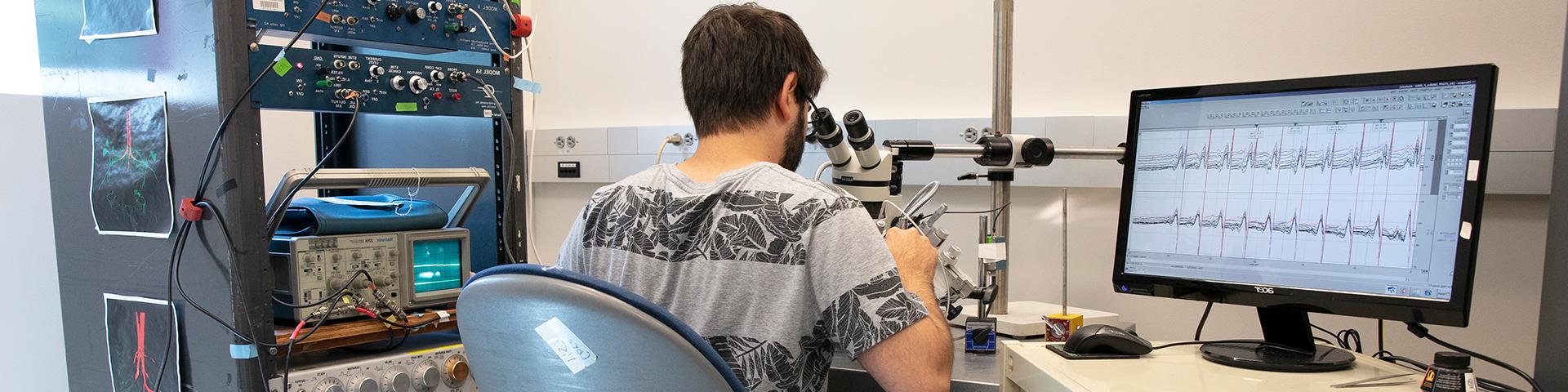 学生在看显微镜